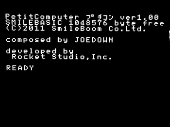 プチコンの起動画面、上画面 PetitComputer プチコン ver1.00 SMAILBASIC 1048576  byte free