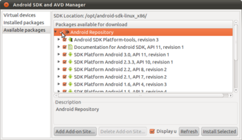 Android SDK and AVD Manager画面 SDKプラットフォーム選択その2