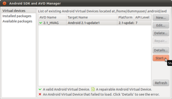 Android SDK and AVD Manager画面 AVDがある